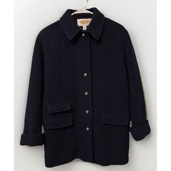 Vintage Talbots Navy Blue Wool Blend Long Pea Coat Jacket Size 8 Excellent - Picture 1 of 9